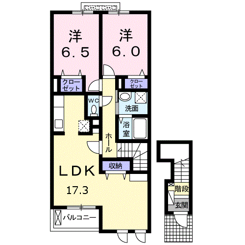 ブルースカイ幸和Ⅰ(2LDK/2階)の間取り写真