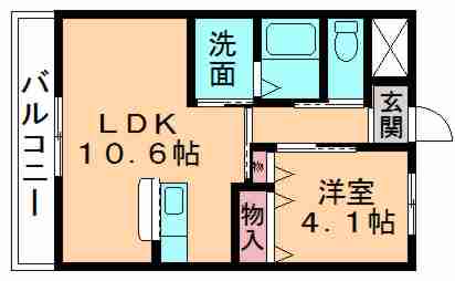 メルヴェール エスト(1LDK/2階)の間取り写真