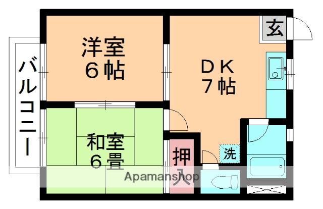 須藤第6マンション(2DK/1階)の間取り写真