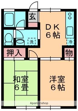 ルミエール若葉(2DK/1階)の間取り写真