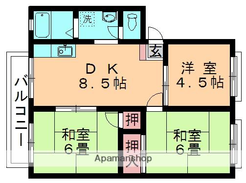 タウンコート(3DK/1階)の間取り写真