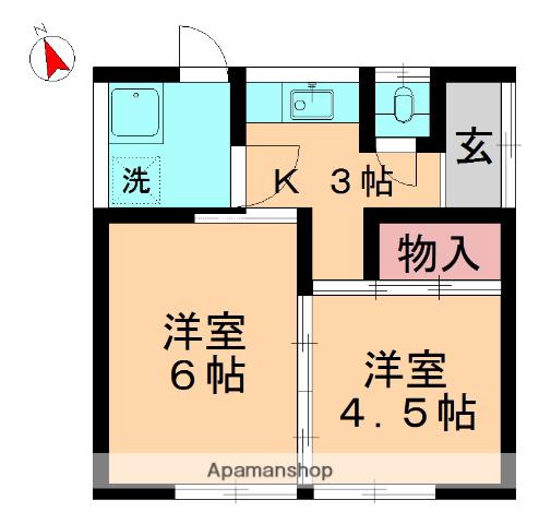 総武本線 千葉駅 バス乗車時間：9分 貝塚バス停で下車 徒歩4分 1階建 築37年(2K)の間取り写真