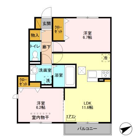 ロイヤルガーデン クワトロ I棟(2LDK/1階)の間取り写真