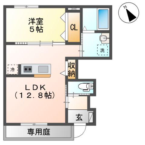 シェルル キクエイ(1LDK/1階)の間取り写真