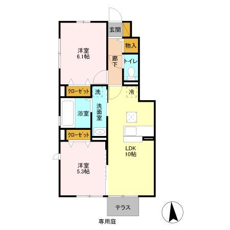 エミネンスA(2LDK/1階)の間取り写真