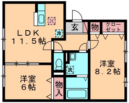 スプリングフォレストB(2LDK/1階)の間取り写真