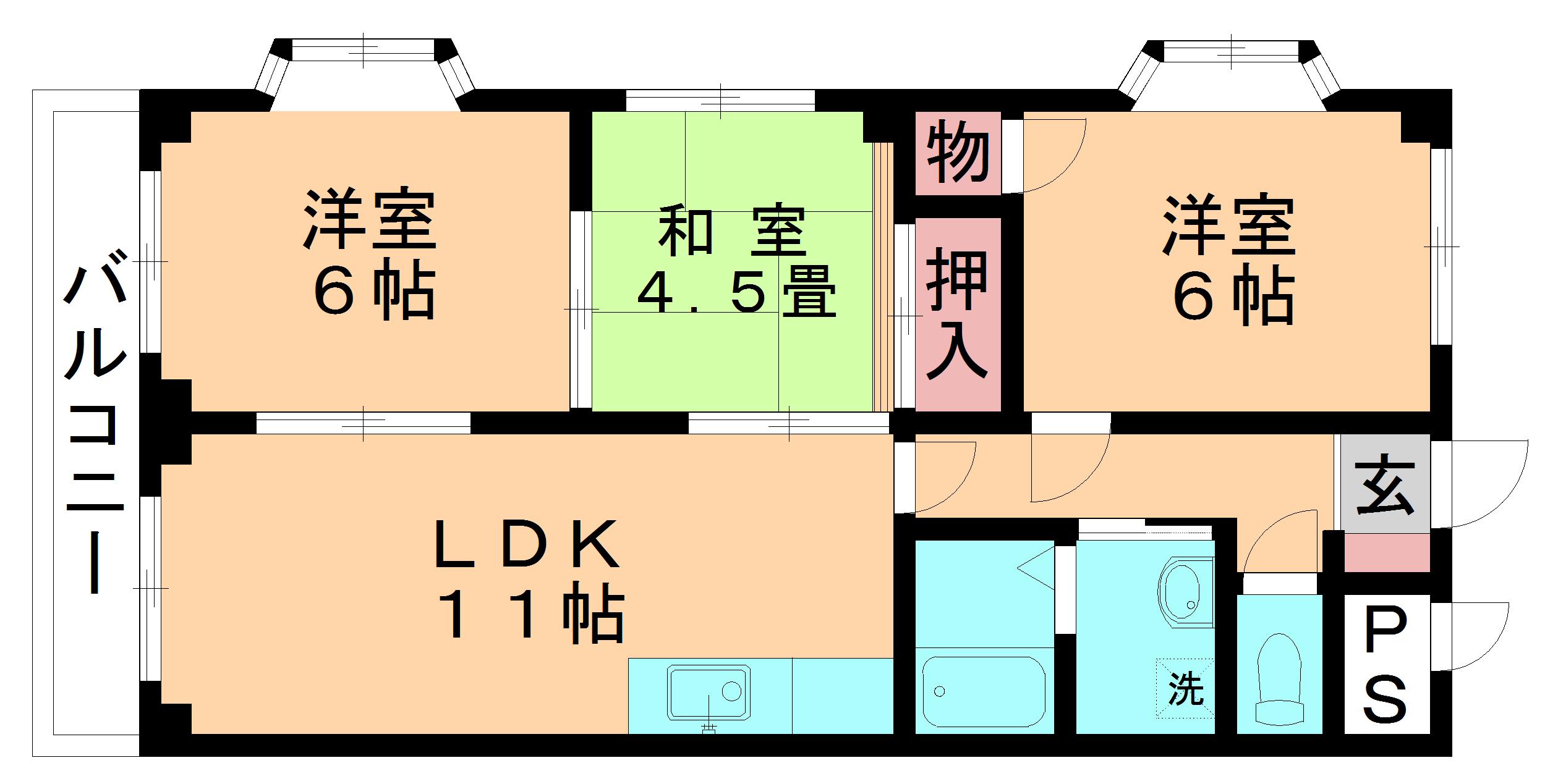 祐光ビル(3LDK/3階)の間取り写真