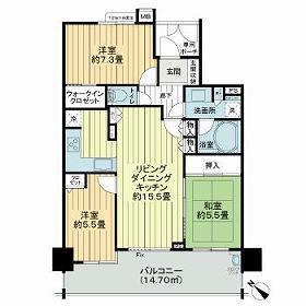 ライオンズ稲毛マスターマークス(3LDK/14階)の間取り写真