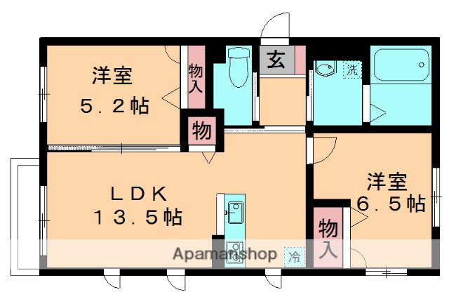 ウィズハイム ルピナスⅠ番館(2LDK/1階)の間取り写真