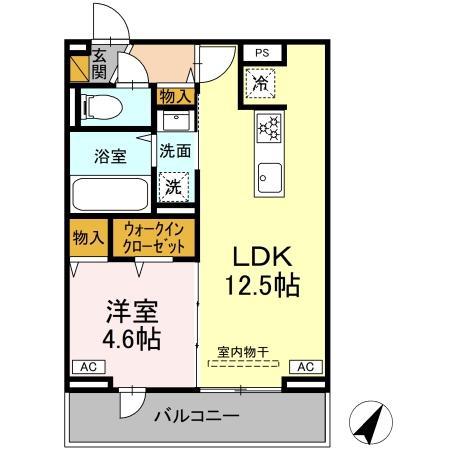 D-ROOM汐見丘α(1LDK/2階)の間取り写真