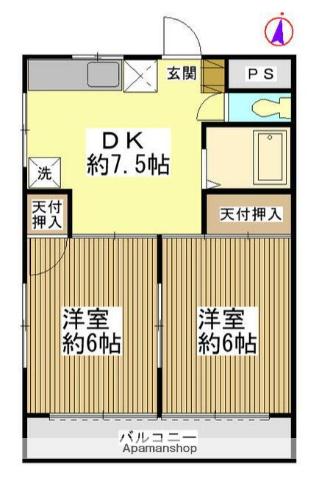 ベルフィーヌ船橋(2DK/5階)の間取り写真