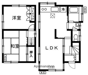 総武・中央緩行線 本八幡駅 徒歩16分 2階建 築49年(2LDK)の間取り写真