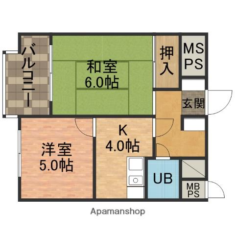 サリシャン市川(2K/5階)の間取り写真