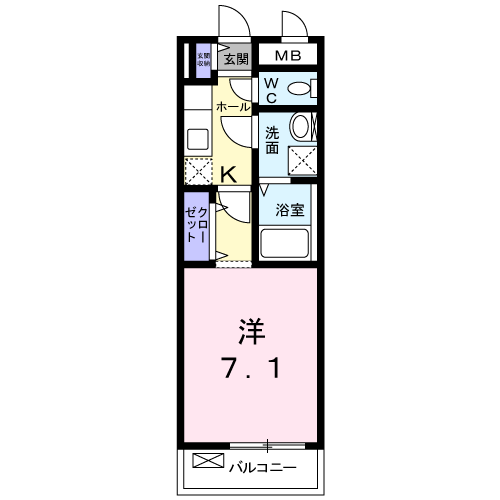メルヴェーユ セゾン(1K/2階)の間取り写真