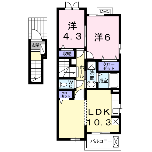 サン・モナーク(2LDK/2階)の間取り写真