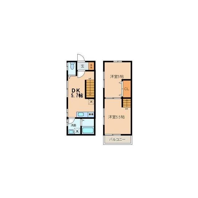 ジュネスⅡ(2K/1階)の間取り写真