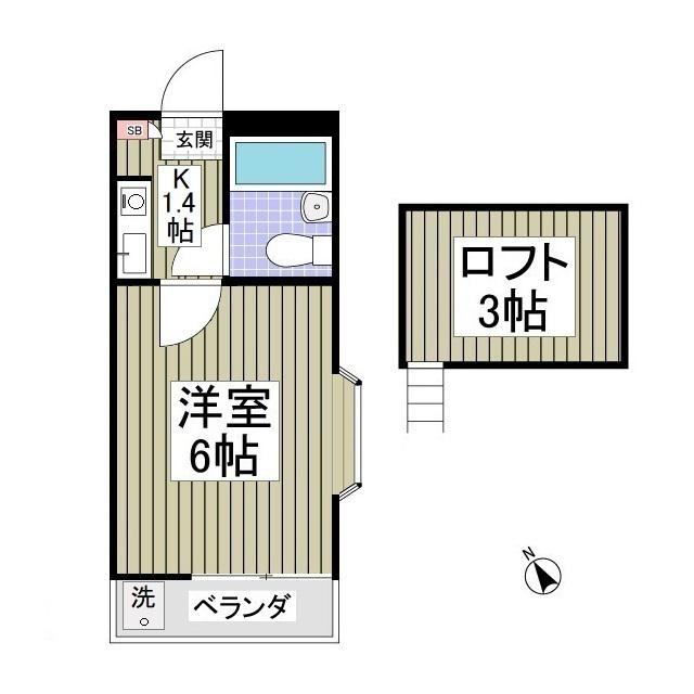 ジュネパレス市川第09(1K/2階)の間取り写真