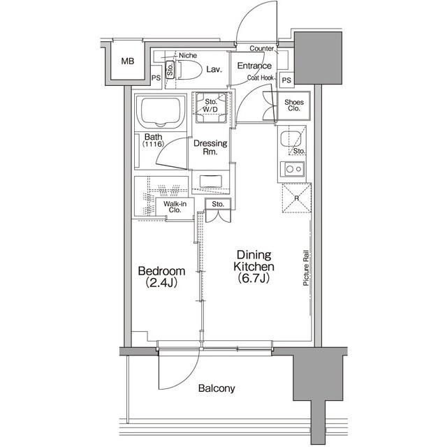 ザ・パークハビオ行徳駅前(1DK/9階)の間取り写真