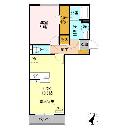 ライフマンションA・B B(1LDK/2階)の間取り写真