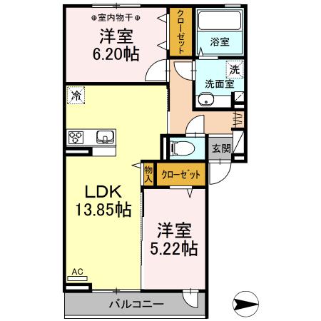 MARIO KⅢ B棟(2LDK/2階)の間取り写真