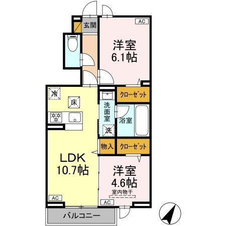 GRAND JETE(2LDK/1階)の間取り写真