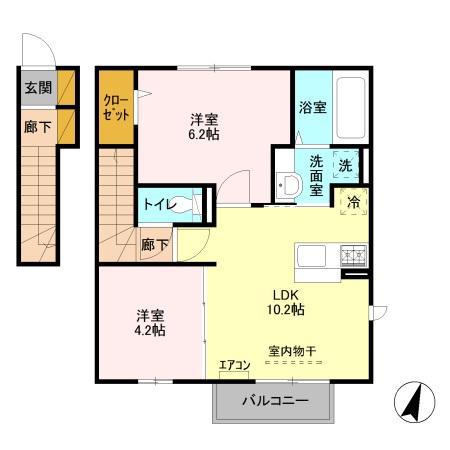 エスポワール2(2LDK/2階)の間取り写真