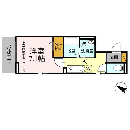 ミーツⅢ(1K/2階)の間取り写真