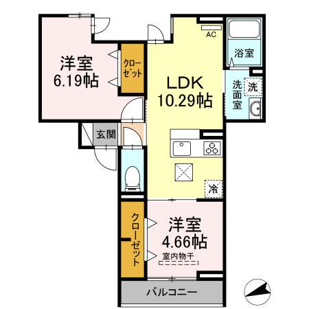 セレスティア東四つ木Ⅱ(2LDK/1階)の間取り写真
