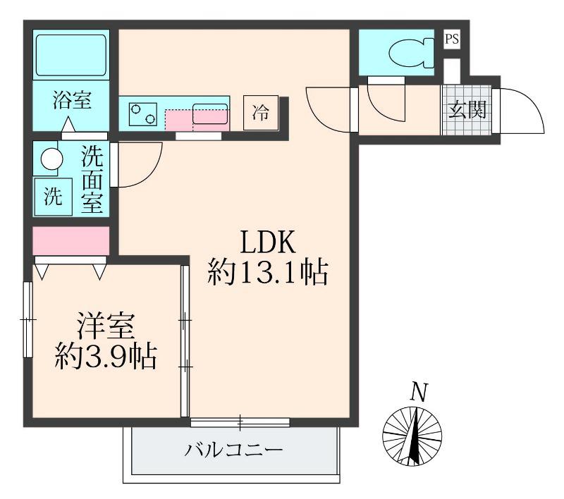 ミリアビタ前原(1LDK/1階)の間取り写真