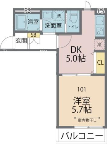 ホレス津田沼(1DK/1階)の間取り写真