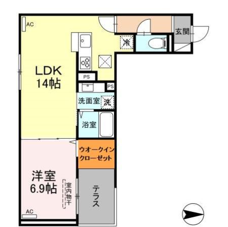 アヴァンス西亀有(1LDK/1階)の間取り写真