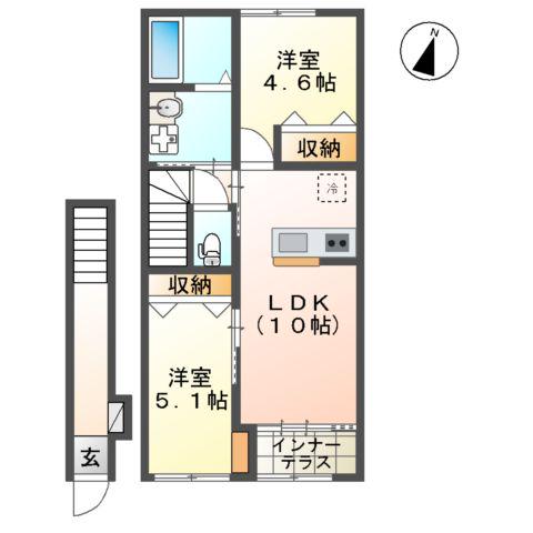 ブルヴァール(2LDK/2階)の間取り写真
