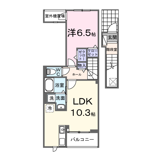 MALIBU(1LDK/2階)の間取り写真