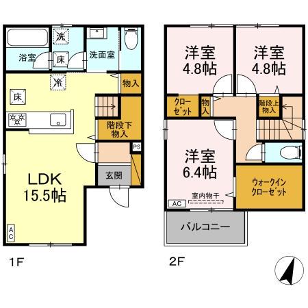 武蔵野線 市川大野駅 徒歩9分 2階建 築1年(3LDK)の間取り写真