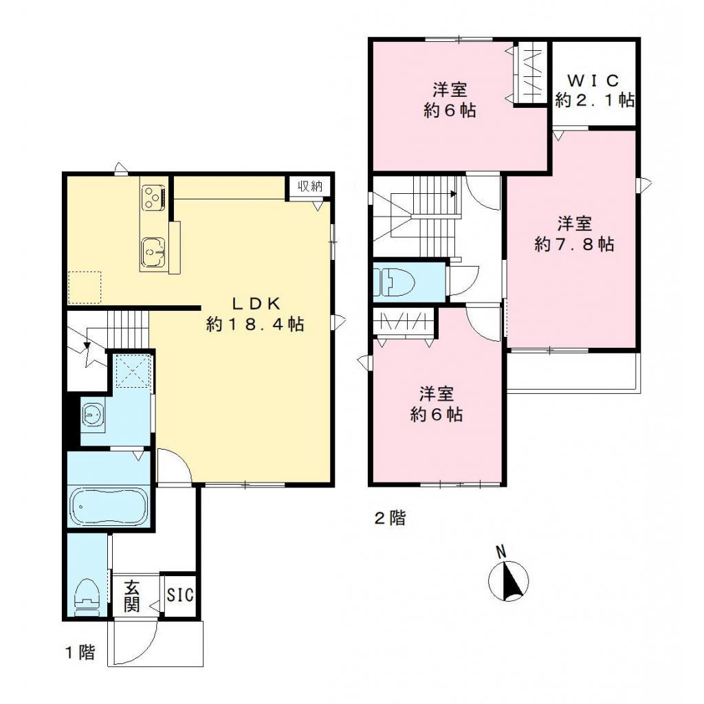 京成電鉄本線 京成八幡駅 徒歩27分 2階建 築1年(3LDK)の間取り写真