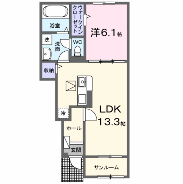 レ プリューム ドゥ(1LDK/1階)の間取り写真
