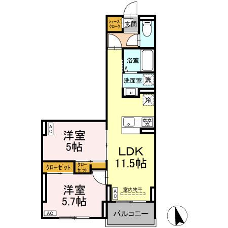 グラナーデ江戸川A(2LDK/3階)の間取り写真