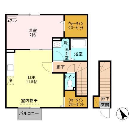 カーサ・ルーチェ(1LDK/2階)の間取り写真