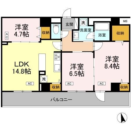 カスタリア西船橋II(3LDK/3階)の間取り写真