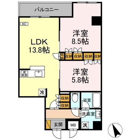 WIN DEER 西船橋(2LDK/5階)の間取り写真