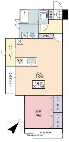 フローリッシュ大久保Ⅱ(1LDK/3階)の間取り写真