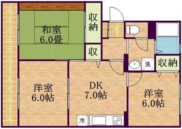 ドミトリー西船(3DK/2階)の間取り写真