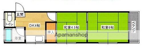 総武・中央緩行線 下総中山駅 徒歩3分 2階建 築48年(2K/2階)の間取り写真