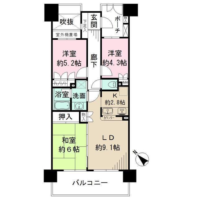 ガーデナヴィルラグナ市川妙典(3LDK/5階)の間取り写真