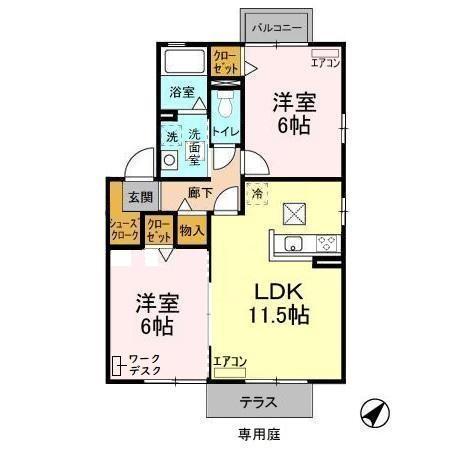 サニーフィールド A・B(2LDK/1階)の間取り写真