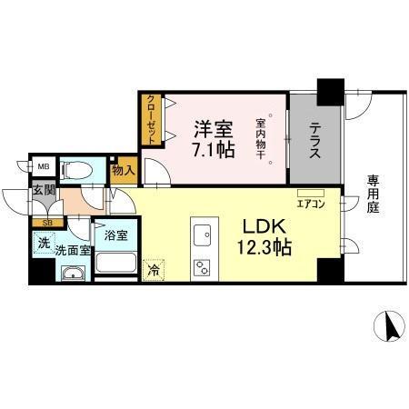 サンピタリア東船橋(1LDK/1階)の間取り写真