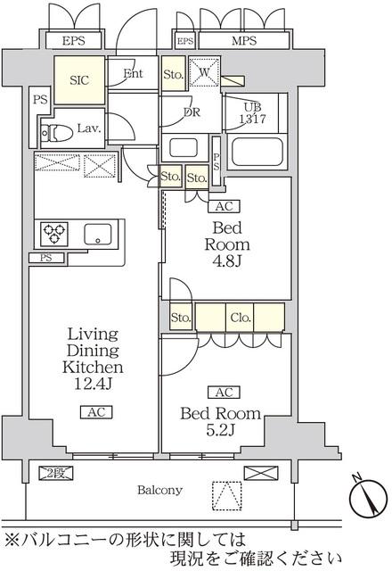 リーフシティ市川ザ・レジデンス(2LDK/4階)の間取り写真