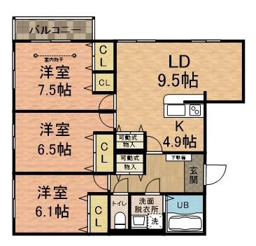メゾン・ド・サムディ(3LDK/1階)の間取り写真