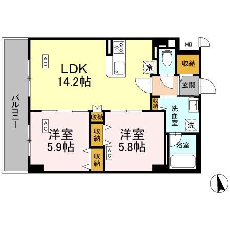 カスタリア西船橋II(2LDK/2階)の間取り写真