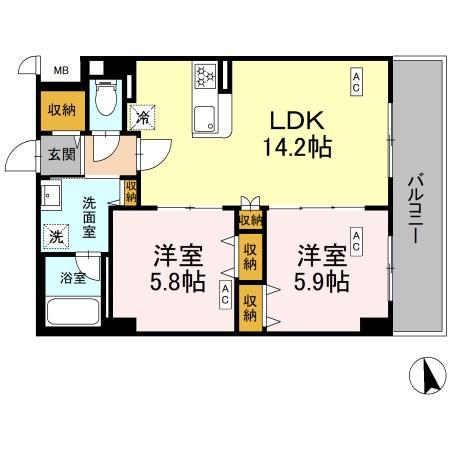 カスタリア西船橋II(2LDK/3階)の間取り写真
